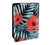 BNVSADC Red Hibiscus Printed Passport Holder Travel PU Leather Passport Cover Case Organiser for Men Women, 6.5 inch