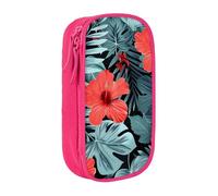BNVSADC Red Hibiscus Printed Pencil Case for Girls Boys, Large Capacity Pencil Pouch Cute Pencil Box Adult Makeup Bag with 2 Compartments, Pink