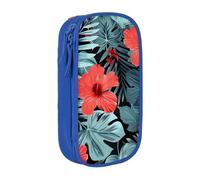 BNVSADC Red Hibiscus Printed Pencil Case for Girls Boys, Large Capacity Pencil Pouch Cute Pencil Box Adult Makeup Bag with 2 Compartments, Blue