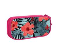 BNVSADC Red Hibiscus Printed Pencil Case Large Pen Bag Cute Pencil Box Pouch Office School Stationery Organizer for Girls Boys, Pink