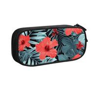 BNVSADC Red Hibiscus Printed Pencil Case Large Pen Bag Cute Pencil Box Pouch Office School Stationery Organizer for Girls Boys, Black