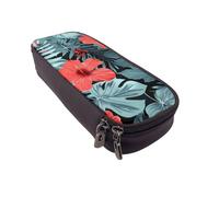 BNVSADC Red Hibiscus Printed PU Leather Flip Pencil Case, Cute Pencil Box Pen Bag Stationery Organizer Makeup Bag for School Office Travel