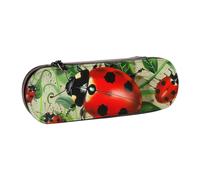 BNVSADC Red Ladybug Printed Leather Pencil Pen Case & Makeup Bag - Stylish Hard Shell Pencil Bag Stationery Organizer Pouch for School Office Travel