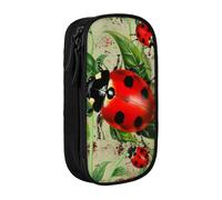 BNVSADC Red Ladybug Printed Pencil Case for Girls Boys, Large Capacity Pencil Pouch Cute Pencil Box Adult Makeup Bag with 2 Compartments, Black