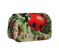 BNVSADC Red Ladybug Printed Print Flip Top Double Layer Pencil Case - Large Capacity School Supplies Organizer for Students, Kids, Teens, Artists, Travel & Office Use
