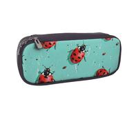 BNVSADC Red Ladybugs On A Blue Background Printed Leather Pencil Pen Case & Makeup Bag - Stylish Pencil Bag Stationery Organizer Pouch for School Office Travel