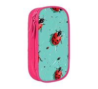 BNVSADC Red Ladybugs On A Blue Background Printed Pencil Case for Girls Boys, Large Capacity Pencil Pouch Cute Pencil Box Adult Makeup Bag with 2 Compartments, Pink