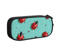 BNVSADC Red Ladybugs On A Blue Background Printed Pencil Case Large Pen Bag Cute Pencil Box Pouch Office School Stationery Organizer for Girls Boys, Black