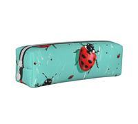 BNVSADC Red Ladybugs On A Blue Background Printed Pencil Case Leather Pencil Pouch Cute Stationery Pencil Pen Bag with Zipper for School Office Travel