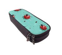 BNVSADC Red Ladybugs On A Blue Background Printed PU Leather Flip Pencil Case, Cute Pencil Box Pen Bag Stationery Organizer Makeup Bag for School Office Travel