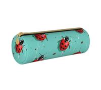 BNVSADC Red Ladybugs On A Blue Background Printed Round Pencil Case Leather Pencil Pouch Cute Stationery Pencil Pen Bag for School Office Travel