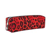 BNVSADC Red Leopard Pattern Printed Pencil Case Leather Pencil Pouch Cute Stationery Pencil Pen Bag with Zipper for School Office Travel