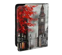 BNVSADC Red London Street Printed Passport Holder Travel PU Leather Passport Cover Case Organiser for Men Women, 6.5 inch