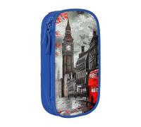 BNVSADC Red London Street Printed Pencil Case for Girls Boys, Large Capacity Pencil Pouch Cute Pencil Box Adult Makeup Bag with 2 Compartments, Blue