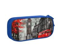 BNVSADC Red London Street Printed Pencil Case Large Pen Bag Cute Pencil Box Pouch Office School Stationery Organizer for Girls Boys, Blue