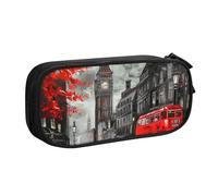 BNVSADC Red London Street Printed Pencil Case Large Pen Bag Cute Pencil Box Pouch Office School Stationery Organizer for Girls Boys, Black