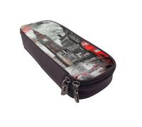 BNVSADC Red London Street Printed PU Leather Flip Pencil Case, Cute Pencil Box Pen Bag Stationery Organizer Makeup Bag for School Office Travel