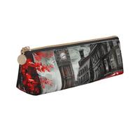 BNVSADC Red London Street Printed Triangle Pencil Case Leather Pencil Pouch Cute Stationery Pencil Pen Bag for School Office Travel