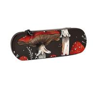 BNVSADC Red Mushrooms 1 Printed Leather Pencil Pen Case & Makeup Bag - Stylish Hard Shell Pencil Bag Stationery Organizer Pouch for School Office Travel