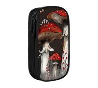 BNVSADC Red Mushrooms 1 Printed Pencil Case for Girls Boys, Large Capacity Pencil Pouch Cute Pencil Box Adult Makeup Bag with 2 Compartments, Black