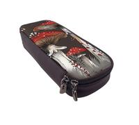 BNVSADC Red Mushrooms 1 Printed PU Leather Flip Pencil Case, Cute Pencil Box Pen Bag Stationery Organizer Makeup Bag for School Office Travel
