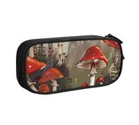 BNVSADC Red Mushrooms Printed Pencil Case Large Pen Bag Cute Pencil Box Pouch Office School Stationery Organizer for Girls Boys, Black