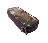 BNVSADC Red Mushrooms Printed PU Leather Flip Pencil Case, Cute Pencil Box Pen Bag Stationery Organizer Makeup Bag for School Office Travel