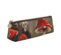 BNVSADC Red Mushrooms Printed Triangle Pencil Case Leather Pencil Pouch Cute Stationery Pencil Pen Bag for School Office Travel
