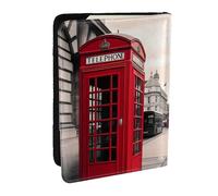 BNVSADC Red Phone Booth London Street Printed Passport Holder Travel PU Leather Passport Cover Case Organiser for Men Women, 6.5 inch
