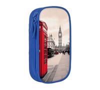 BNVSADC Red Phone Booth London Street Printed Pencil Case for Girls Boys, Large Capacity Pencil Pouch Cute Pencil Box Adult Makeup Bag with 2 Compartments, Blue