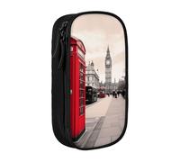 BNVSADC Red Phone Booth London Street Printed Pencil Case for Girls Boys, Large Capacity Pencil Pouch Cute Pencil Box Adult Makeup Bag with 2 Compartments, Black