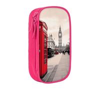 BNVSADC Red Phone Booth London Street Printed Pencil Case for Girls Boys, Large Capacity Pencil Pouch Cute Pencil Box Adult Makeup Bag with 2 Compartments, Pink