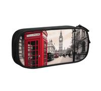 BNVSADC Red Phone Booth London Street Printed Pencil Case Large Pen Bag Cute Pencil Box Pouch Office School Stationery Organizer for Girls Boys, Black