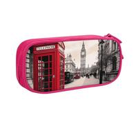 BNVSADC Red Phone Booth London Street Printed Pencil Case Large Pen Bag Cute Pencil Box Pouch Office School Stationery Organizer for Girls Boys, Pink