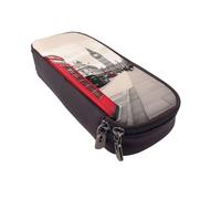 BNVSADC Red Phone Booth London Street Printed PU Leather Flip Pencil Case, Cute Pencil Box Pen Bag Stationery Organizer Makeup Bag for School Office Travel