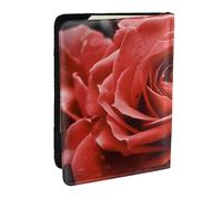 BNVSADC Red Rose Flower Printed Passport Holder Travel PU Leather Passport Cover Case Organiser for Men Women, 6.5 inch