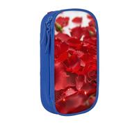 BNVSADC Red Rose Petals Printed Pencil Case for Girls Boys, Large Capacity Pencil Pouch Cute Pencil Box Adult Makeup Bag with 2 Compartments, Blue