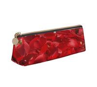 BNVSADC Red Rose Petals Printed Triangle Pencil Case Leather Pencil Pouch Cute Stationery Pencil Pen Bag for School Office Travel