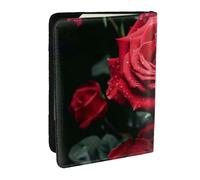 BNVSADC Red Rose Printed Passport Holder Travel PU Leather Passport Cover Case Organiser for Men Women, 6.5 inch