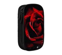 BNVSADC Red Rose Printed Pencil Case for Girls Boys, Large Capacity Pencil Pouch Cute Pencil Box Adult Makeup Bag with 2 Compartments, Black