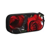 BNVSADC Red Rose Printed Pencil Case Large Pen Bag Cute Pencil Box Pouch Office School Stationery Organizer for Girls Boys, Black