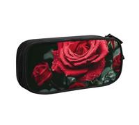 BNVSADC Red Rose Printed Pencil Case Large Pen Bag Cute Pencil Box Pouch Office School Stationery Organizer for Girls Boys, Black
