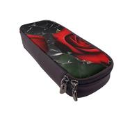 BNVSADC Red Rose Printed PU Leather Flip Pencil Case, Cute Pencil Box Pen Bag Stationery Organizer Makeup Bag for School Office Travel