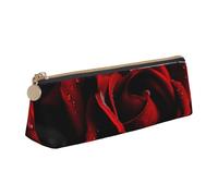 BNVSADC Red Rose Printed Triangle Pencil Case Leather Pencil Pouch Cute Stationery Pencil Pen Bag for School Office Travel