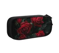 BNVSADC Red Roses Printed Pencil Case Large Pen Bag Cute Pencil Box Pouch Office School Stationery Organizer for Girls Boys, Black