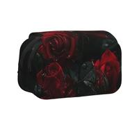 BNVSADC Red Roses Printed Print Flip Top Double Layer Pencil Case - Large Capacity School Supplies Organizer for Students, Kids, Teens, Artists, Travel & Office Use