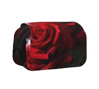 BNVSADC Red Roses Printed Print Flip Top Double Layer Pencil Case - Large Capacity School Supplies Organizer for Students, Kids, Teens, Artists, Travel & Office Use