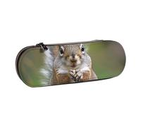 BNVSADC Red Squirrel Printed Leather Pencil Pen Case & Makeup Bag - Stylish Hard Shell Pencil Bag Stationery Organizer Pouch for School Office Travel