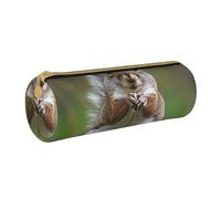 BNVSADC Red Squirrel Printed Round Pencil Case Leather Pencil Pouch Cute Stationery Pencil Pen Bag for School Office Travel