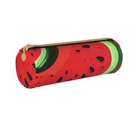 BNVSADC Red Watermelon Printed Round Pencil Case Leather Pencil Pouch Cute Stationery Pencil Pen Bag for School Office Travel
